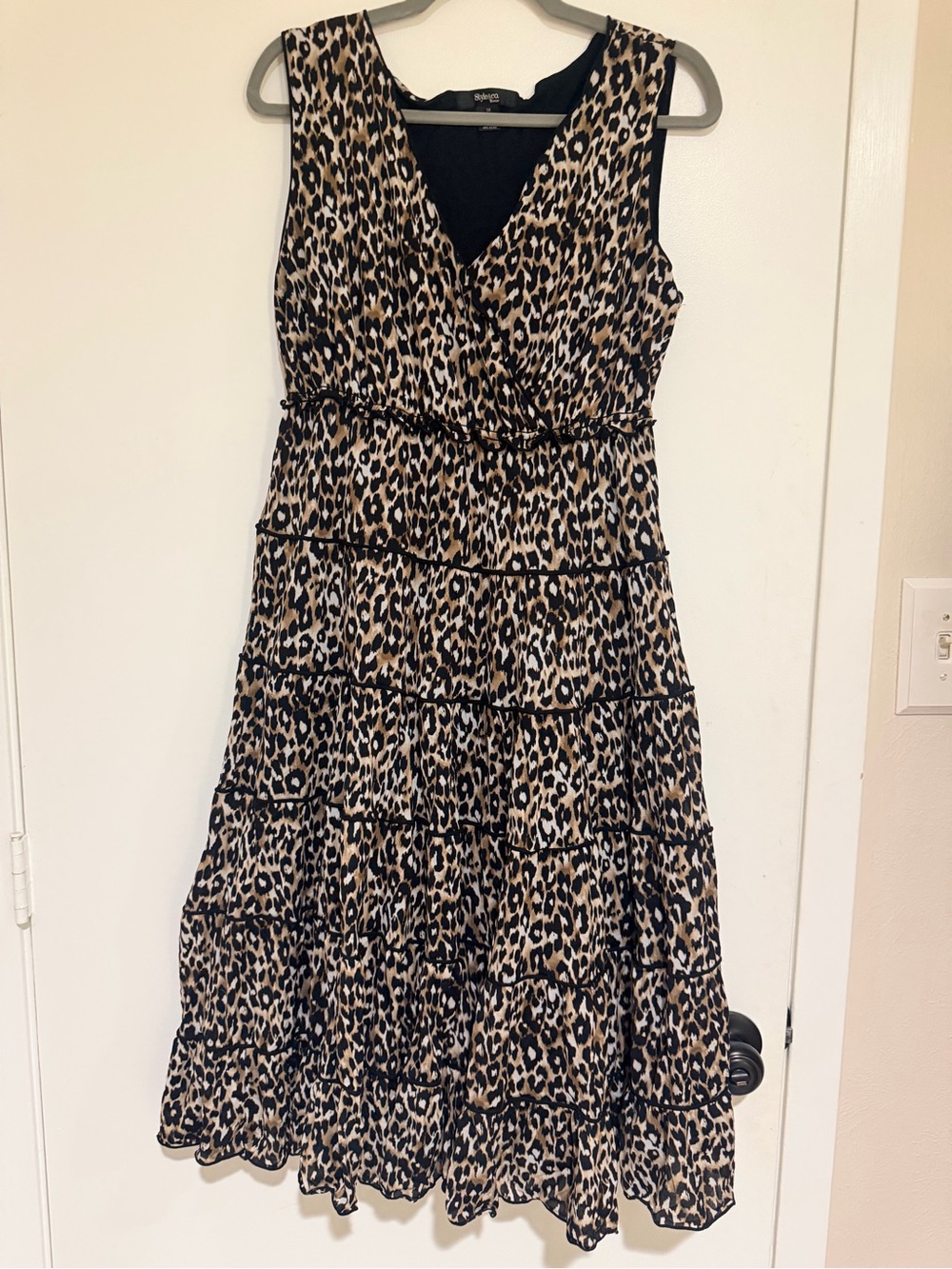 Style&co Sleeveless Leopard Print Tiered Dress - Black & Tan